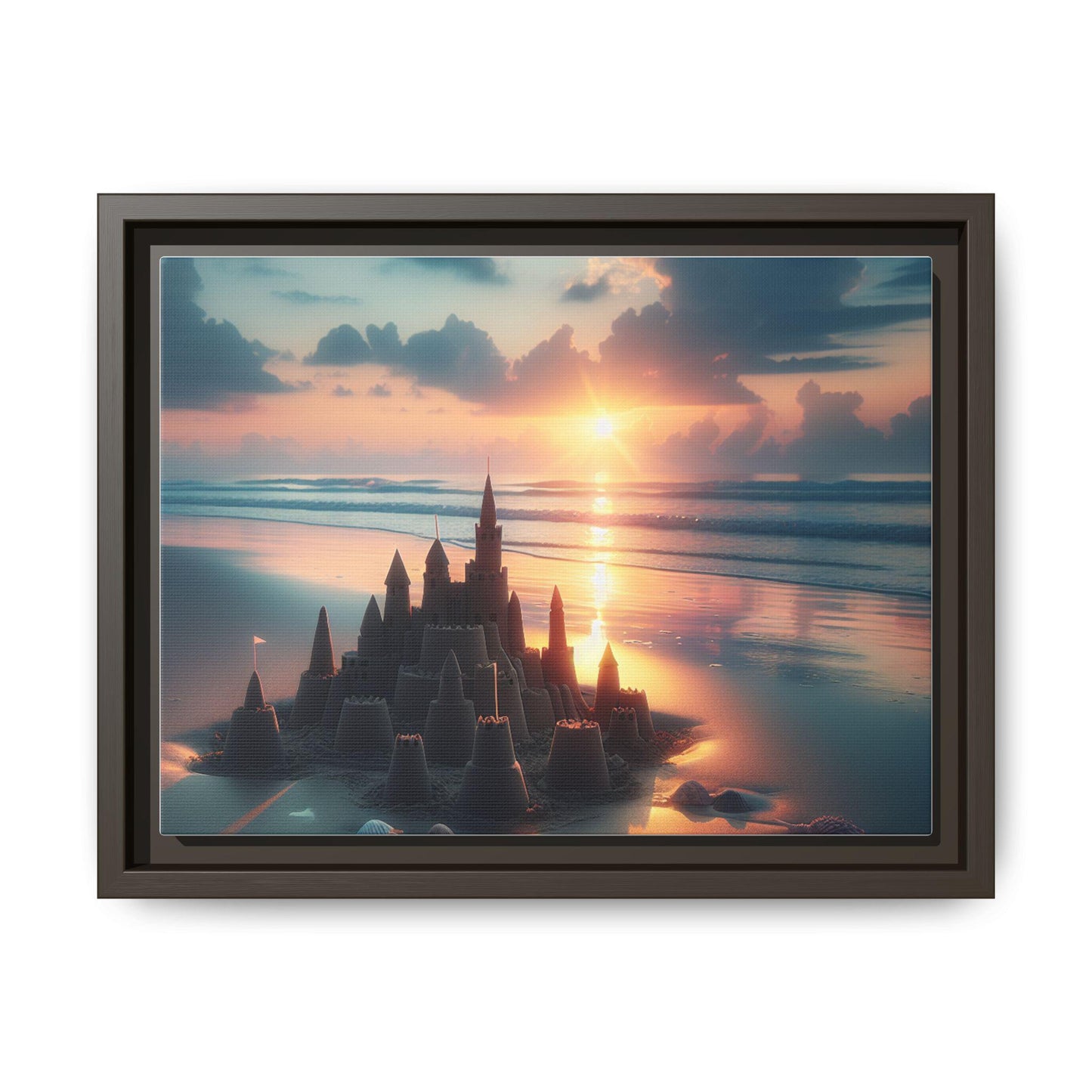 Canvas Art Print, Father and Child Beach Scene, Sand Castles at Sunrise, Wall Decor, Home Decor, Beach House Art, Coastal Decor