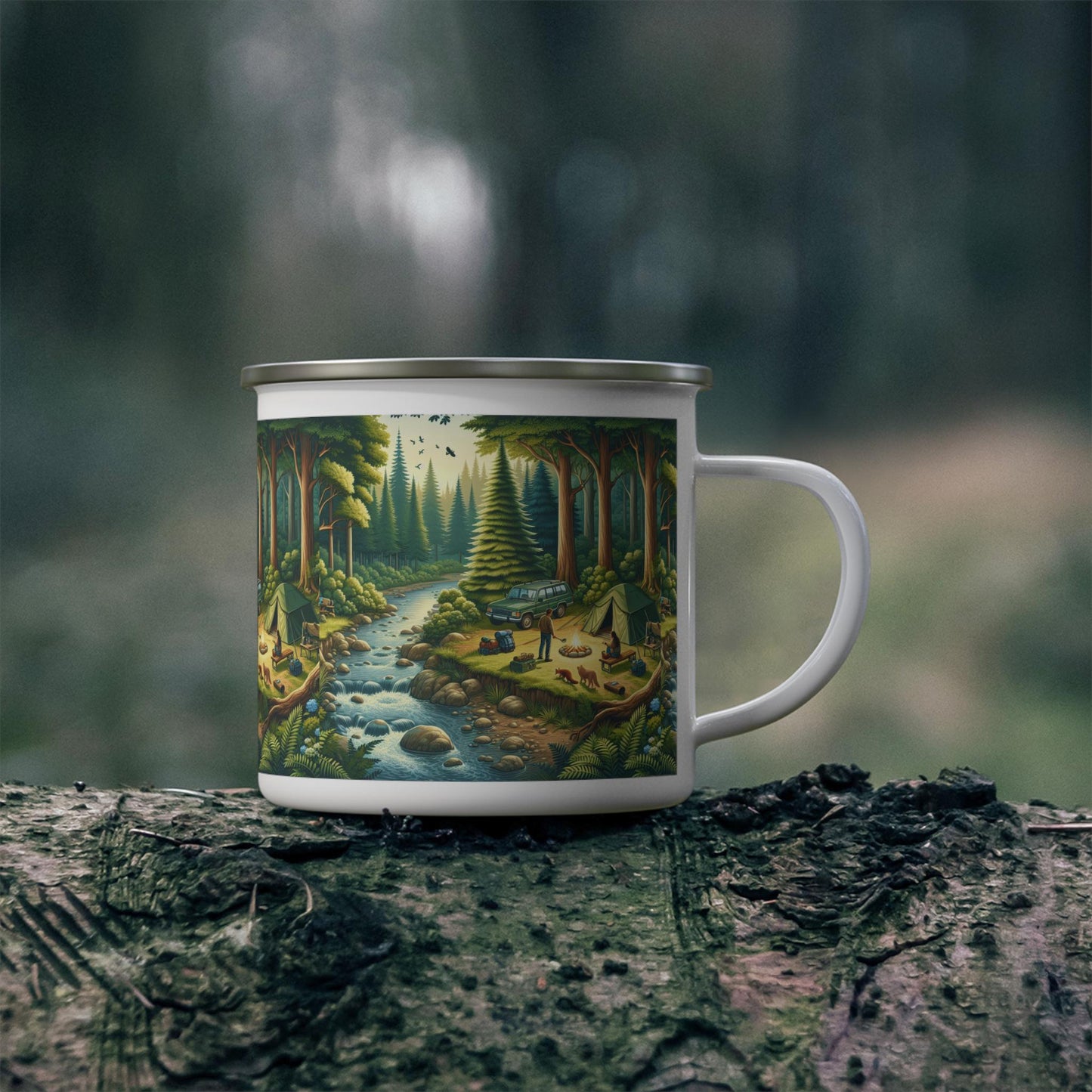 Enamel Camping Mug, Father's Day Gift, Coffee Mug for Dad, Campfire Mug, Outdoorsy Gift, Enamel Mug for Him
