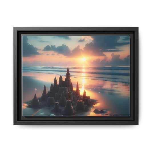 Canvas Art Print, Father and Child Beach Scene, Sand Castles at Sunrise, Wall Decor, Home Decor, Beach House Art, Coastal Decor