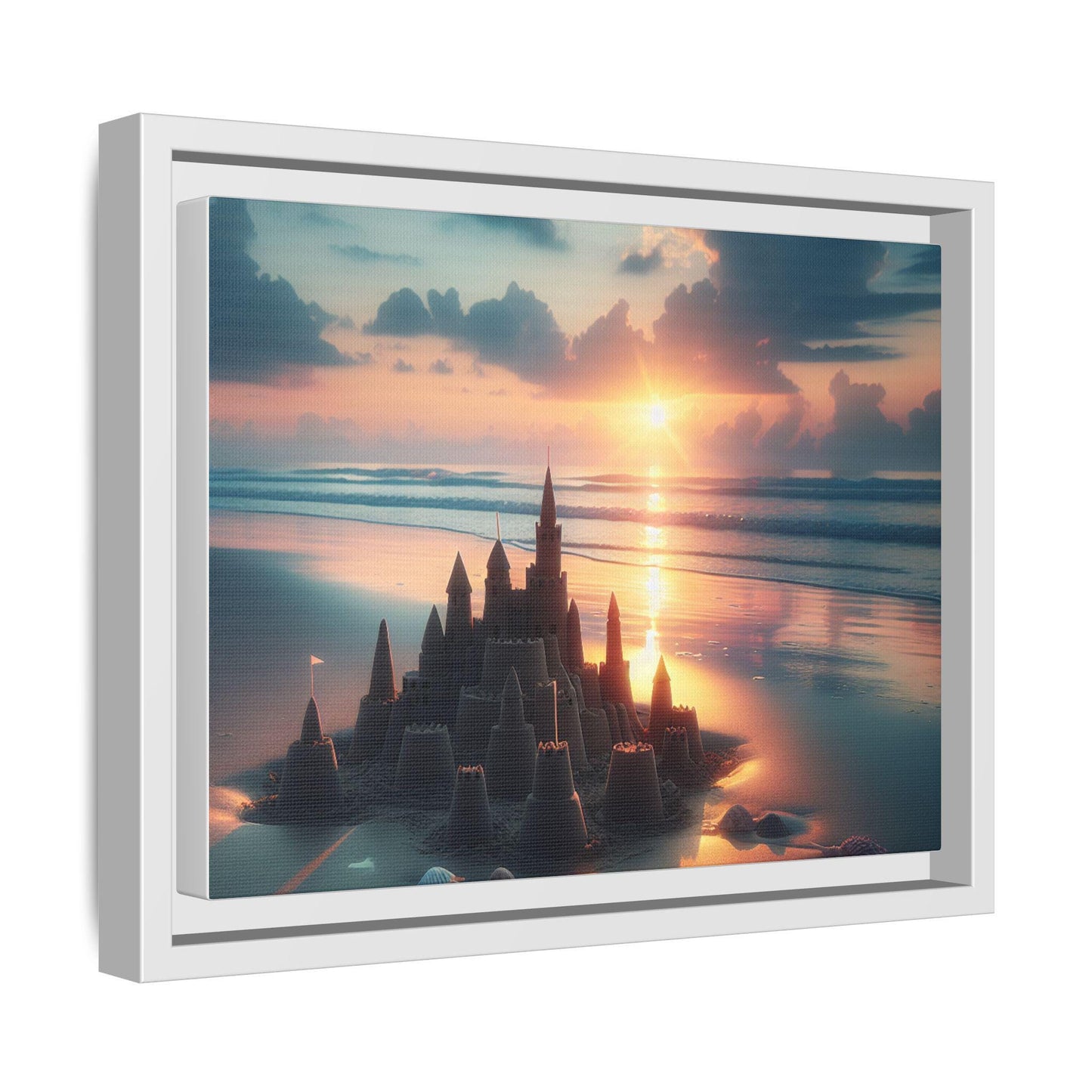 Canvas Art Print, Father and Child Beach Scene, Sand Castles at Sunrise, Wall Decor, Home Decor, Beach House Art, Coastal Decor