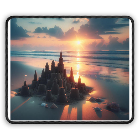 Beach Sunset Gaming Mouse Pad, Sandcastle Mousepad for Gamers, Coastal Desk Accessory, Office Gifts, Gaming Desk Decor