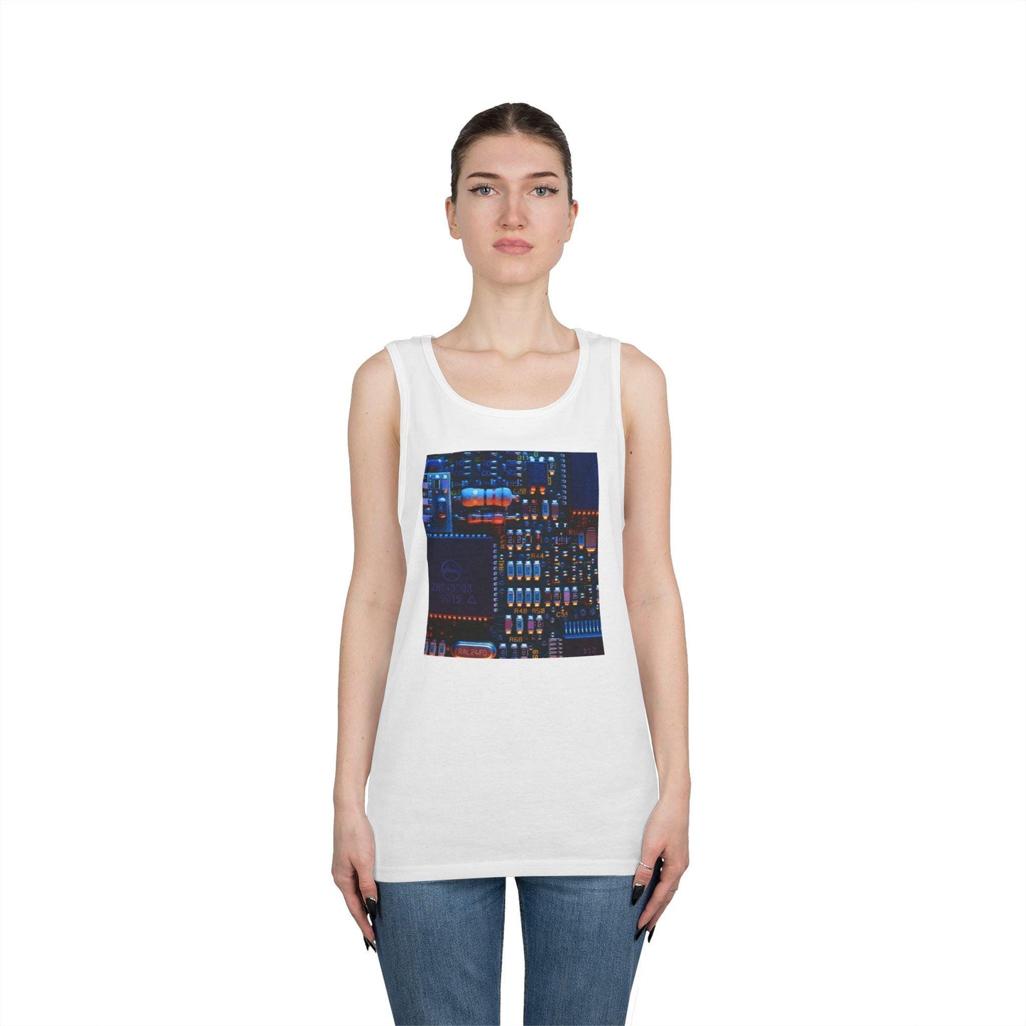 Tech-Inspired Unisex Heavy Cotton Tank Top, Perfect for Tech Lovers, Casual Wear, Summer Outings, Unique Gift for Geek Culture