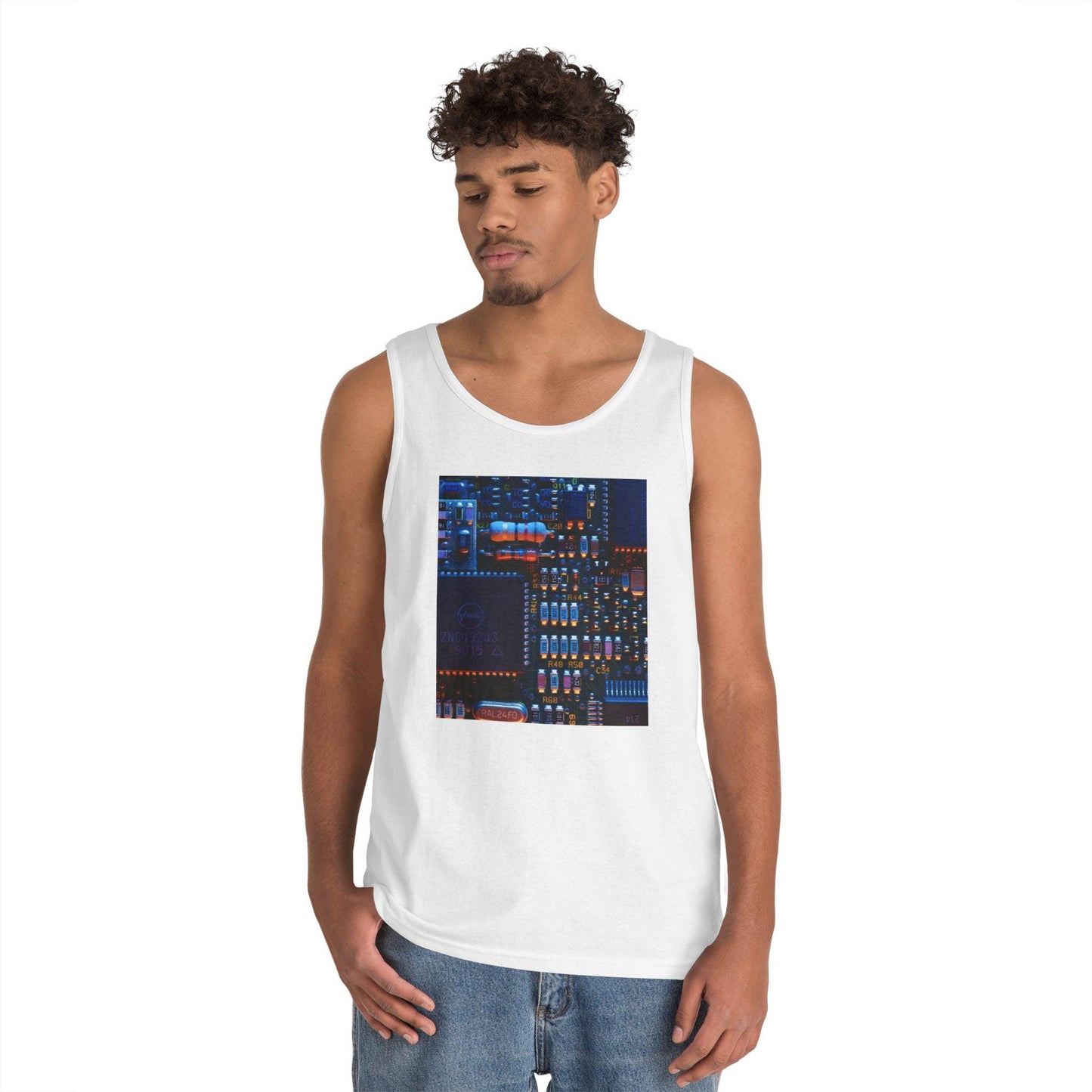 Tech-Inspired Unisex Heavy Cotton Tank Top, Perfect for Tech Lovers, Casual Wear, Summer Outings, Unique Gift for Geek Culture