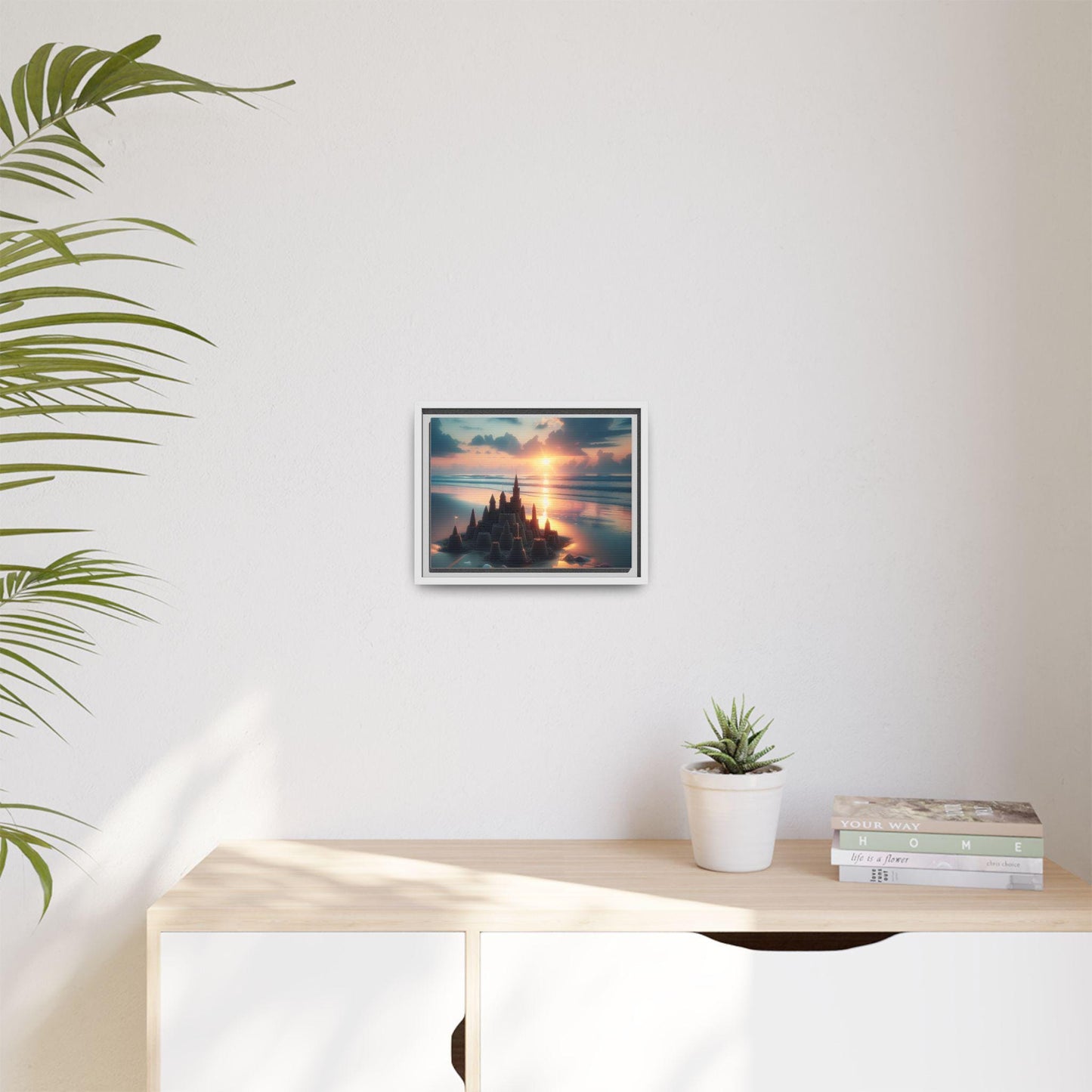 Canvas Art Print, Father and Child Beach Scene, Sand Castles at Sunrise, Wall Decor, Home Decor, Beach House Art, Coastal Decor
