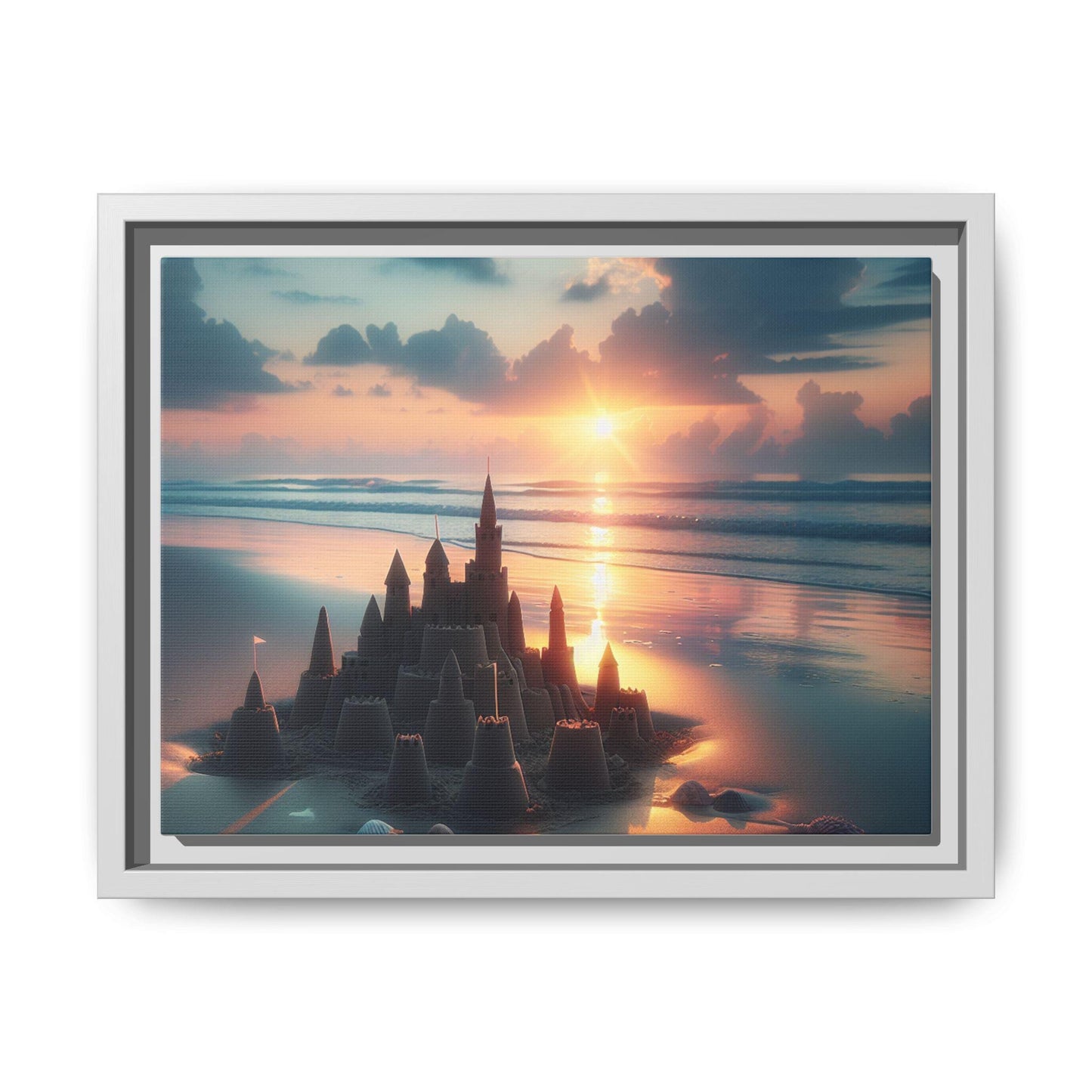 Canvas Art Print, Father and Child Beach Scene, Sand Castles at Sunrise, Wall Decor, Home Decor, Beach House Art, Coastal Decor
